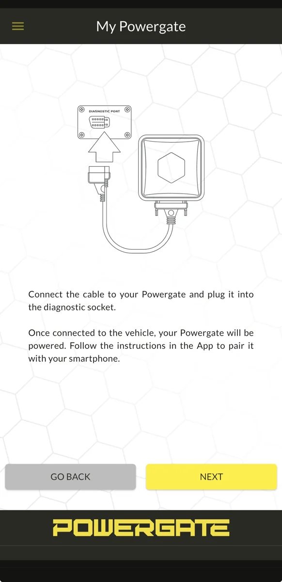 Powergate App：OBD2に接続の画面