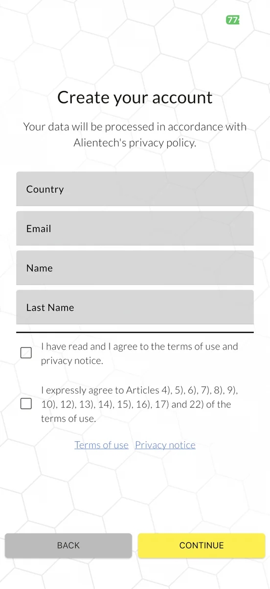 Powergate App：アカウント作成・ログインの画面