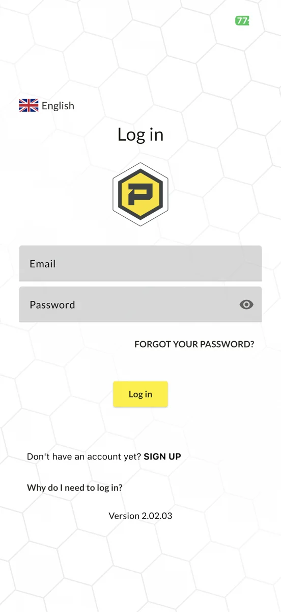 Powergate App：SIGN UPを選択の画面